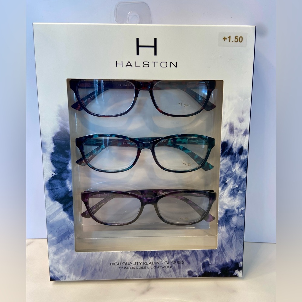 NIOB Halston Fashion 3 Pack Reading Designer Glasses +1.50 Multi Colored